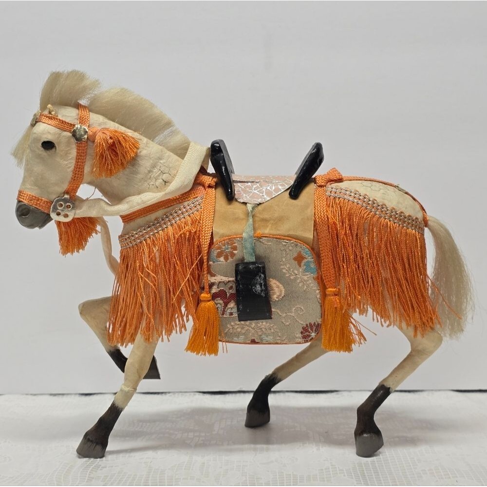 Japanese Gogatsu Ningyo Samurai Horse Doll Figurine Paper Maché Folk Art VTG MCM